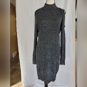 Xhilaration black/silver flecked cold shoulder mock neck bodycon midi dress XXL